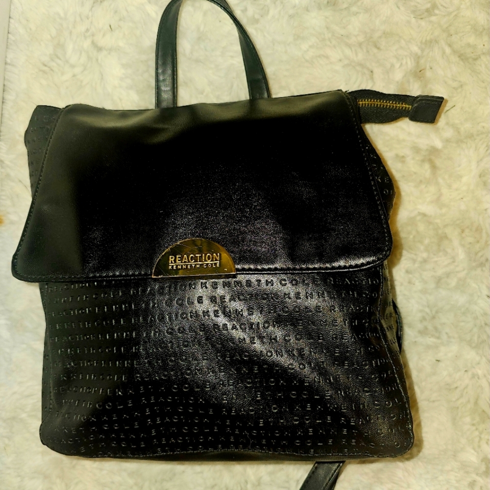 EUC~ Kenneth Cole Reaction Textured/Monogrammed Black Backpack